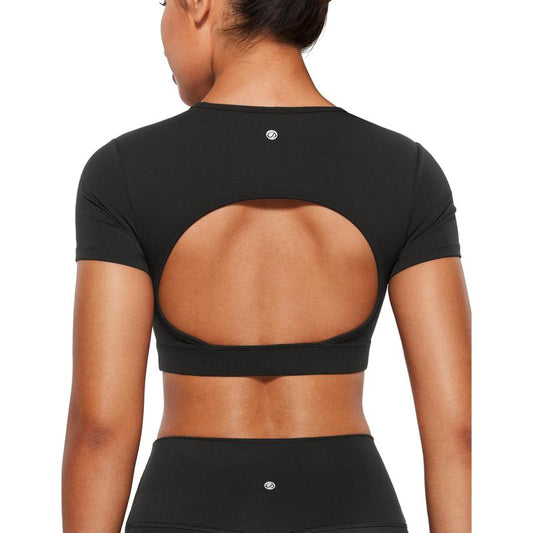 CRZ YOGA Butterluxe Double Lined Women'S Open Back Short Sleeve Crop Top Workout Yoga T-Shirts Soft Casual Cropped Tee Shirt